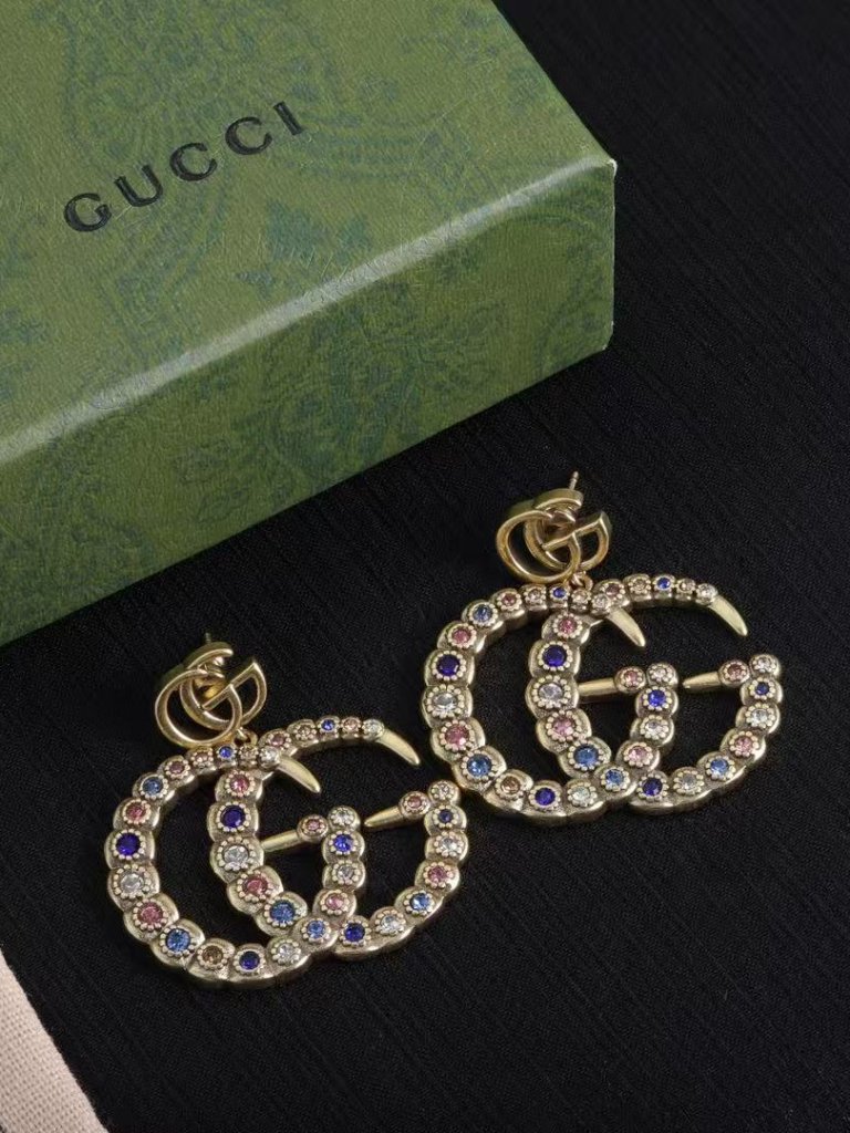 Gucci Gold-Tone Multicolor Crystal Interlocking G Drop Earrings